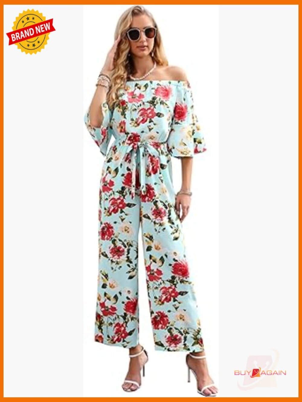 Off Shoulder Floral Jumpsuit Wide Leg Romper Dressy Casual